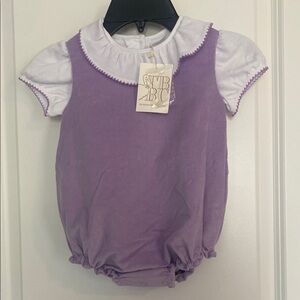 The Beaufort Bonnet Company Lavender and White Baby Romper